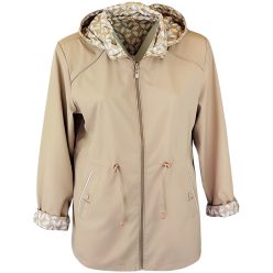   Fency ki-be fordítható, átmeneti, kapucnis, ballon-szerű kabát- drapp