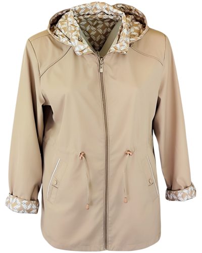 Fency ki-be fordítható, átmeneti, kapucnis, ballon-szerű kabát- drapp