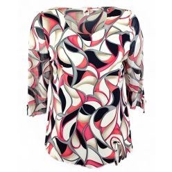   Maggi 3/4 muszlin ujjú, környakú,  hullám mintás viszkóz anyagból készült, molett lengyel tunika- pink, krém szín