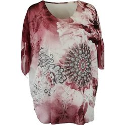   Dupla anyagú,  alul egyszínű pamut,felül felgombolható ujjú batikolt muszlin tunika mandala mintával az elején- fehér, bordó