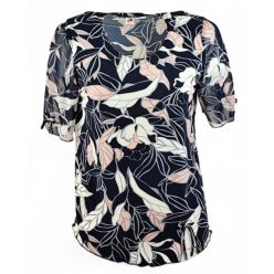   Maggi rövid muszlin ujjú, környakú, virág mintás viszkóz anyagból készült molett lengyel tunika- púder szín, sötétkék