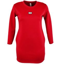   Hosszított, egyenes, karcsúsított fazonú, puntó anyagból készült, környakú, hosszú ujjú, fiatalos olasz vastagabb anyagú tunika- piros