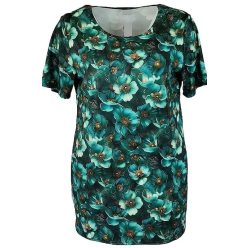   Ilona hosszított karcsúsított fazonú, zsebes, rövidujjú, környakú, rugalmas viszkóz anyagú, virágos lengyel fiatalos tunika- sárga, zöld, türkíz zöld