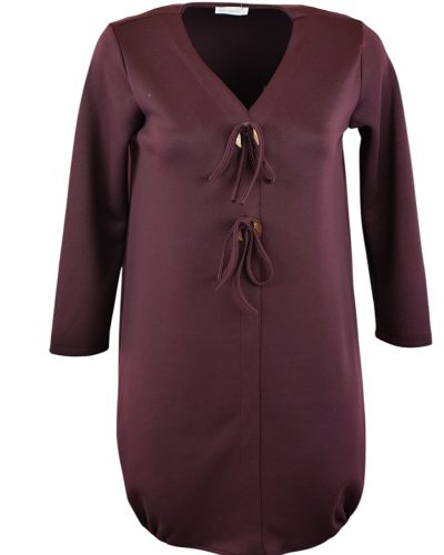 "A"-vonalú, hosszított fazonú, puntó anyagból készült, gombos, környakú, hosszú ujjú, fiatalos olasz vastagabb anyagú tunika- padlizsán