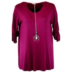   Sima pamut anyagból készült, környakú, felgombolható hosszú ujjú, bő egyenes fazonú, molett olasz tunika, nyaklánccal-burgundin bordó