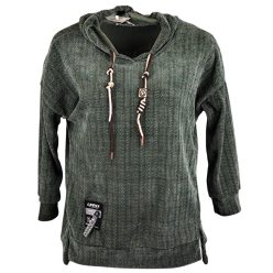   Egyenes fazonú, egyszínű magában mintás zsenília szerű puha anyagból készült, környakú, hosszú ujjú, fiatalos olasz vastagabb anyagú tunika- keki zöld