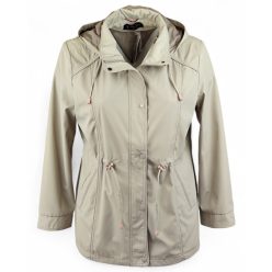   Fency egyszínű, kapucnis, cipzáras, ballon-szerű, béléses, átmeneti kabát- drapp