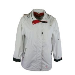   Csíkos pamut béléses átmeneti kabát, cipzáras, patentos, galléros, levehető kapucnis csípőre érő fazon- fehér