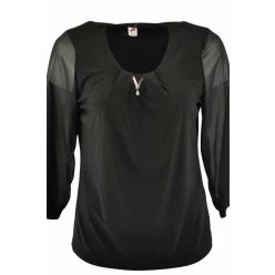   Maggi fekete  3/4-es muszlin ujjú, lengyel alkalmi felső, környakú- fekete