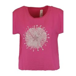   Óriás fehér pitypang fej mintás elejű, hátul sima egyszínű pamut anyagból készült, rövidujjú, környakú, fiatalos olasz felsőrész- pink, fehér