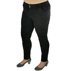   Koptatott fekete, gumis derekú, szűk szárú, jeggings farmernadrág- koptatott fekete