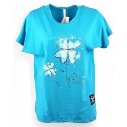   Fehér virággal díszített elejű, pamut anyagból készült, madzaggal behúzható aljú, rövid ujjú, fiatalos olasz tunika- kék