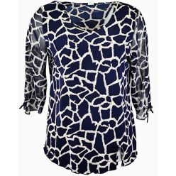   Maggi 3/4-es muszlin ujjú, környakú, sötétkék alapon márvány mintás viszkóz anyagból készült molett lengyel tunika- sötétkék, drapp