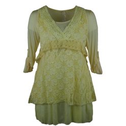   Kétrészes, alul pamut felgombolható hosszúujjú tunika, felül egy ujjatlan V-nyakú csipke tunikával- sárga