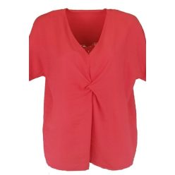   Katy, csomós elejű, egyszínű, V-nyakú, rövidujjú, fiatalos olasz alkalmi felső- korall szín