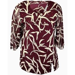   Maggi 3/4-es muszlin ujjú, környakú, bordó alapon drapp mintás, viszkóz anyagból készült molett lengyel tunika- bordó, drapp