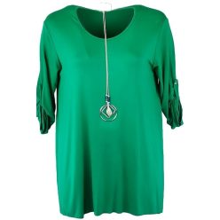   Sima pamut anyagból készült, környakú, felgombolható hosszú ujjú, bő egyenes fazonú, molett olasz tunika, nyaklánccal- zöld