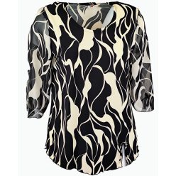   Maggi 3/4-es muszlin ujjú, környakú, fekete alapon drapp mintás, molett lengyel tunika- fekete, drapp