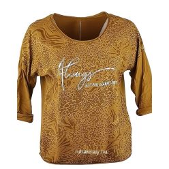   Always ezüst fényes feliratos ocelot mintás elejű, hátul sima pamut anyagból készült, hosszú ujjú, környakú, olsz fiatalos felsőrész- okker sárga