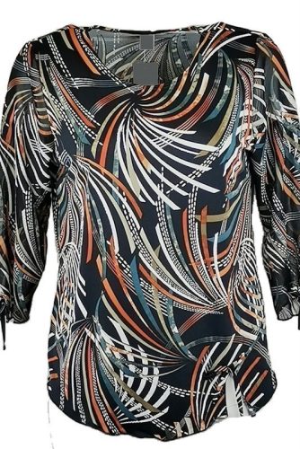 Maggi 3/4-es muszlin ujjú, környakú, legyező viszkóz anyagból készült molett lengyel tunika- fekete, barna, drapp