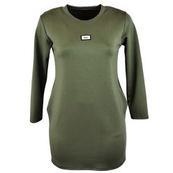   Hosszított, egyenes, karcsúsított fazonú, puntó anyagból készült, környakú, hosszú ujjú, fiatalos olasz vastagabb anyagú tunika- keki zöld