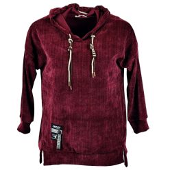   Egyenes fazonú, egyszínű magában mintás zsenília szerű puha anyagból készült, környakú, hosszú ujjú, fiatalos olasz vastagabb anyagú tunika- bordó